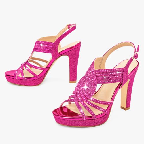 Image of Platform Heels for Women Sandals Dressy Sparkly Rhinestone Chunky