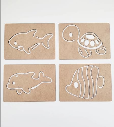 Image of Cliths 18-Piece Montessori Sea Ocean Animals Stencil Set - Wooden Toys for Skill Development and Learning