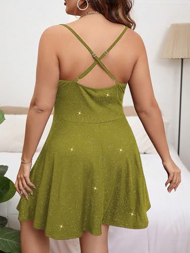 Image of Floerns Women's Plus Size Sleeveless Glitter Dress Wrap V Neck Flared Short Dress