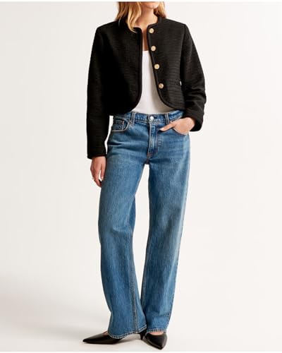 Women's Tweed Jackets Long Sleeve Crew Neck Button Down Cropped Jacket Coat with Pockets2