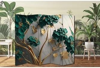 Resim Altın Dallar Temalı Özel Tasarım Paravan Room Divider Oda Bölücü PRVN-1311-1, 220 x 180 