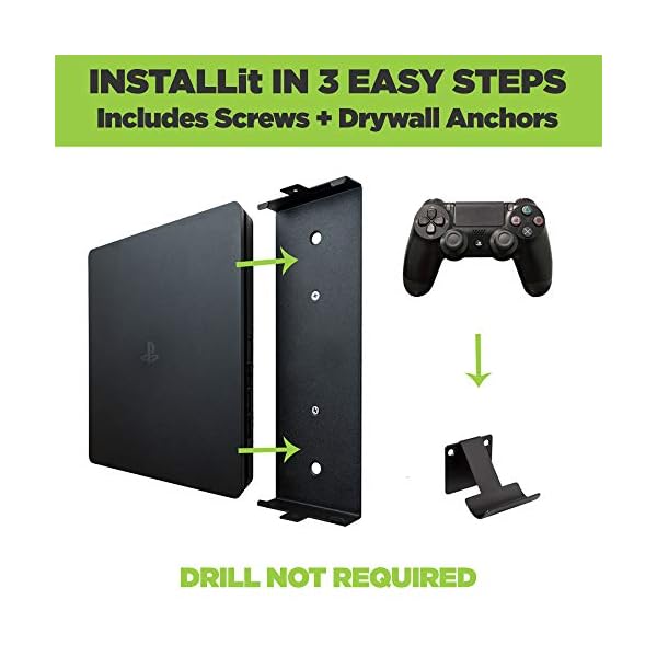 HIDEit Mounts 4S Playstation 4 Slim Mount Bundle, Black Steel PS4 Slim Wall Mount and Two Controller Mounts, Safely Store Your PS4 Slim Console and PlayStation Controller Near or Behind TV - Image 7