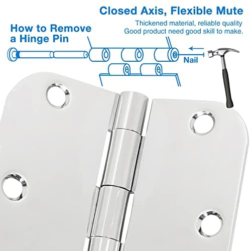 Image of 12 Pack Rounded Door Hinges 3.5 inch X 3-1 /2 inch 5 /8 Radius, Polished Chrome 3 Inch Bright Sliver Interior Standard Hinge for Wood /French Style Clear Glass Doors Easy Install Hardware Accessories