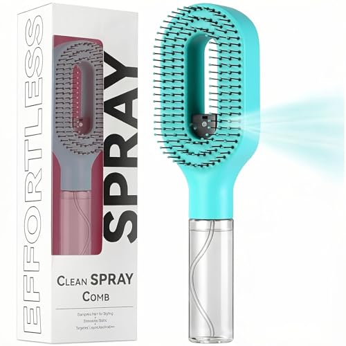 Image of 2-in-1 Spray Comb for Hair, Water Spray Detangling Brush with Built-In Mist Bottle, Anti-Frizz Wet Hair Brush for Men, Women & Kids Ideal for Long, Thick & Curly Hair (MINT BLUE)