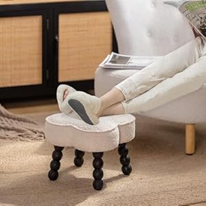 Ultimate comfort small foot stool ottoman luxuriously soft sherpa cover four leaf clover shape beaded stool legs ideal for living room bedroom and office enhance your relaxation experience  urban country home decor