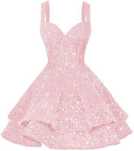 Clothfun Tiered Sequin Short Homecoming Dresses 2025 for Teens Sparkly Corset Sweet 16 Prom Cocktail Dress CY1794
