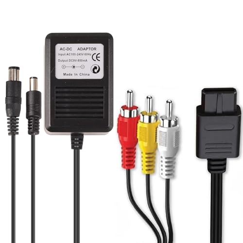 AEIMIAIDE AC Power Supply + Audio Video RCA AV Cable Adapter Cord to External TV Screen Monitor Bundle Set For Super Nintendo SNES Nes Genesis 1 Systems Game Console Bundle Set