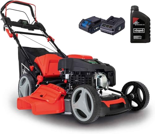 Scheppach Benzin Rasenmäher MS225-53E mit E-Start | Radantrieb | 6PS | 53 cm Schnittbreite | 7-fache Schnitthöhenverstellung | 65 Liter Fangkorb | Mulchfunktion | Reinigungsfunktion | inkl. Motoröl