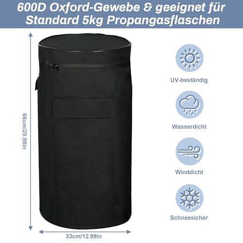 ohbien Abdeckhaube für Gasflasche Gasflaschenhülle 11 kg, 33x66cm 600D Wasserdicht Winddicht Oxford mit Aufbewahrungstasche für Outdoor-Camping, Kochen, Reisen, Picknick