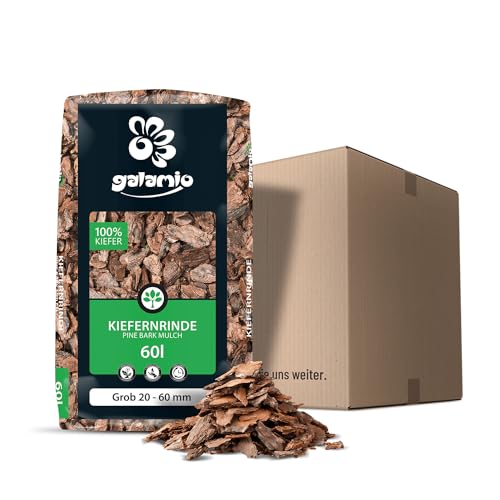 GALAMIO Kiefernrinde Kiefernmulch Rindenmulch Rinde Mulch Garten Dekor Pinus Sylvestris Natur Wald Kiefer Grob 20-60mm 60l Sack / 1 Karton