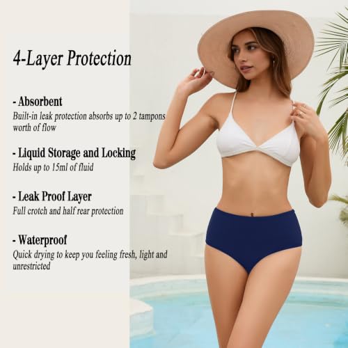 Image of Leoparts Period Swimwear Leakproof Bikini Bottoms Black High Waisted Coverage Swimsuit Bottom for Girls Teens Women