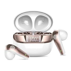 Auriculares Inalambricos Bluetooth, Auriculares Bluetooth 5.3 HiFi Estéreo con HD Mic, 40H Cascos Inalambricos Bluetooth con Pantalla LED, Mini In Ear Auriculares con IP7 Impermeable, Oro Blanco