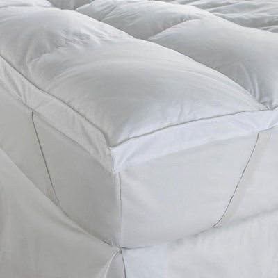 Soft white goose feather and down mattress topper / feather bed. 100% crisp cotton anti dustmite thick topper - double