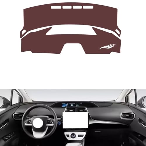 Anti-Slip Sun-Proof Dashboard Cover Compatible with Toyota Prius 50 Series 2016-2022, Premium Leather (Brown)