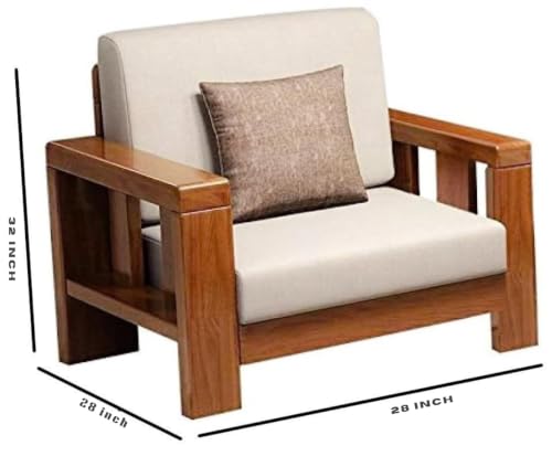 Image of Sheesham Wood 1 Seater Sofa for Living Room | Solid Wood Single Seater Cushion Sofa for Home & Office | Solid Wood Sofa Sets Furniture for Lounge and Hotels (Honey, 1 Seater)