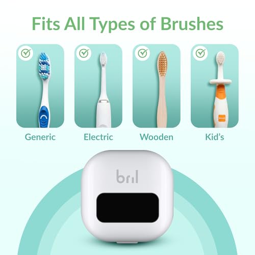 Bril UV-C Toothbrush Cleaner and Holder – Wall Mounted Toothbrush Head Cover, Electric & Manual Brush Cleaner Cover Case with Magnetic Mount, Portable, Durable, Rechargeable, Universal Fit – White