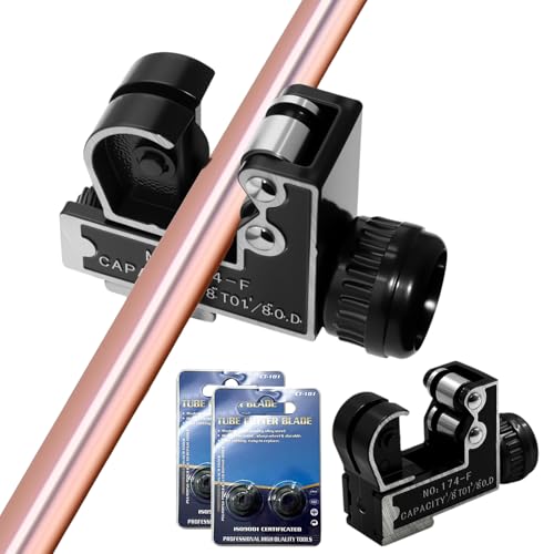 Lvjkes Mini coupe tube, 3-28mm Coupe tube cuivre comprend 4 lames de rechange, Conception à double roulement, Poignée antidérapante, Convient pour couper des tuyaux en métal tendre, aluminium, pvc