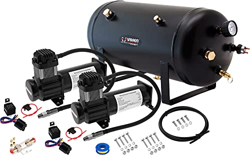 Vixen Horns 5 Gallon (18 Liter) Train/Air Horn Tank with Dual 200 PSI Compressor Onboard System/Kit 12V VXO8350BDP