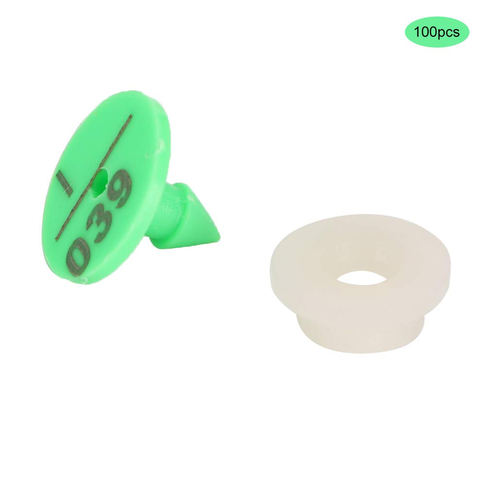 Marchio auricolare, 100 pezzi marchi auricolari in plastica per piccoli animali Uso di bestiame Marchio auricolare anti-spargimento per coniglio maiale(verde)