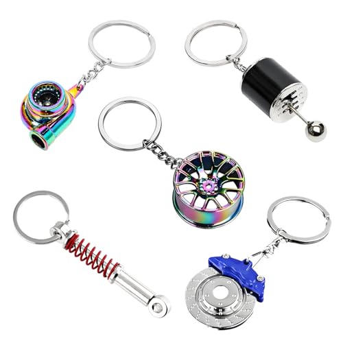 JNXIJ 5 PCS Car Parts Model Key Chains, Stylish Creative Auto Parts Keychain, Metal Turbo Keyring Kit for Car Lover