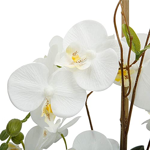 White Orchid Artificial Flowers With Gray Vase Fake Faux Silk Phalaenopsis Arrangement For Home Office Decoration Party Wedding Decor Indoor #TOP1