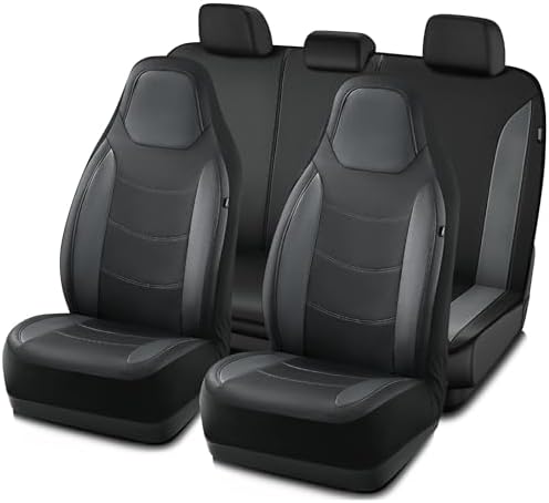 Road Comforts Leather Car Seat Covers – Low Back Sport Design, Airbag Safe, Universal Fit (Beige)
