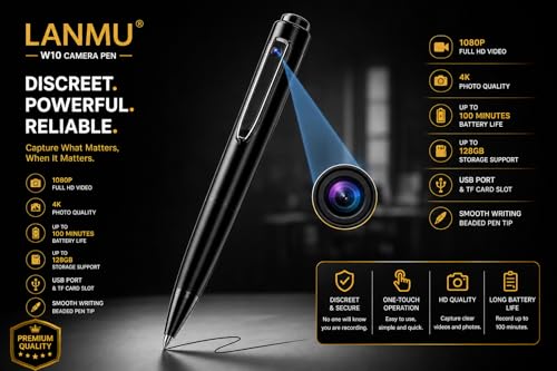 Image of LANMU 2026 Upgraded 1080P Pen Body Camera, Mini Hidden Security Camera with Audio & Video Recording, Motion Detection, Long Battery Backup, Supports Micro SD Card, Indoor Outdoor Surveillance Camera