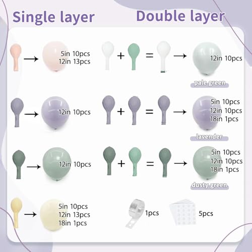 Image of Dusty Green Pink Purple Balloons Arch Kit, Double Stuffed Pastel Balloons Dusty Pink Mist Green Ivory Lavender Balloon for Birthday Boho Garden Party Wedding Wildflower Flower Butterfly Decorations