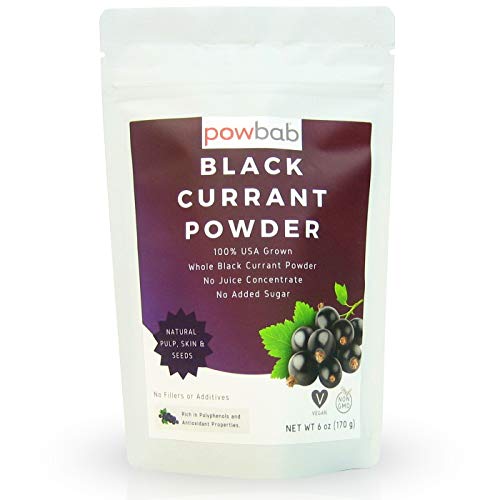 powbab Black Currant Powder - 100% USA Grown Black Currants. No Added Sugar, No Juice Concentrate, Not Freeze Dried. Made in USA from Dried Currants Unsweetened with Black Currant Anthocyanins (6 oz)