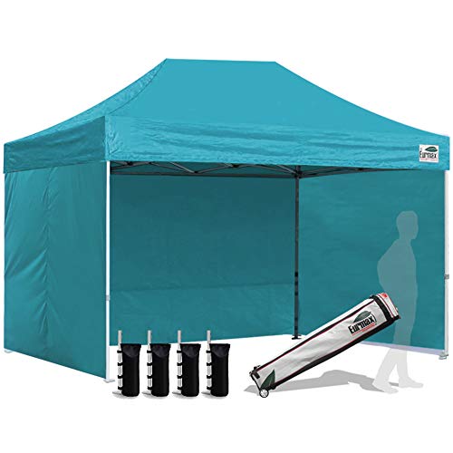 Image of Eurmax USA 8x12 Pop Up Canopy Tent,Commercial Tent with Patented No-Tip Rolling Bag,4 Zippered Removable Walls,UV & Water Resistant Canopy Top,Heavy Duty Outdoor Gazebo,Instant Shelter(Turquoise)