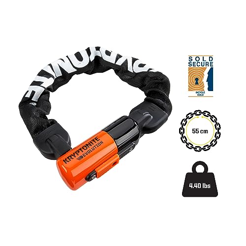 Image of Kryptonite Evolution 1055 Mini Bike Chain Lock, 1.8 Feet Long 10mm Steel Chain Heavy Duty Anti-Theft Sold Secure Gold Bicycle Chain Lock with Keys for E-Bike, Motorcycle, Scooter, Bicycle, Fence | chain-bike-locks
