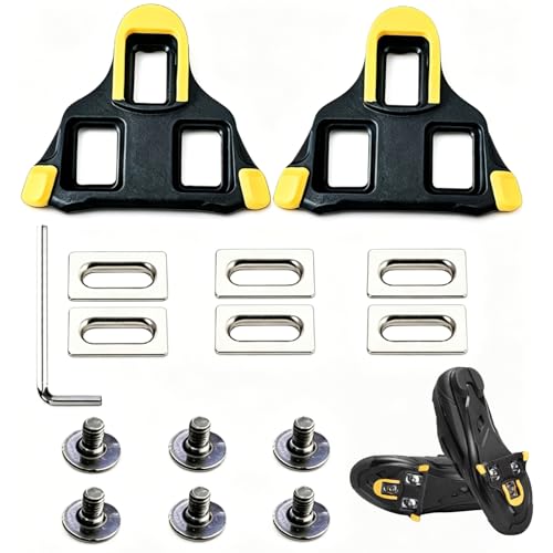 KALUROIL Calas Compatibles con SPD para Bicicleta de Carretera y MTB, Set de Calas para Zapatillas de Ciclismo de 2 Orificios, Antideslizantes y Resistentes al Desgaste, Negro Amarillo