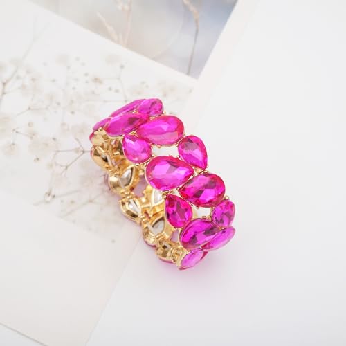 Austrian Teardrop Crystal Bracelet Elastic Stretch Bangle Bracelet for Bride Art Deco Elegant Party Wrist Jewelry for Woman #BA0054