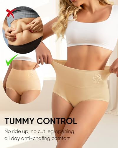 Women's Cotton Underwear High Waisted Comfortable Tummy Control Stretch Soft Full Coverage Breathable Briefs 5-6 Packs4