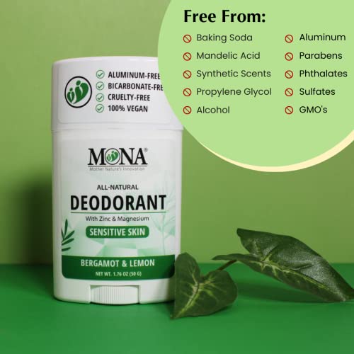 Image of MONA BRANDS All Natural Deodorant For Women & Men | For Sensitive Skin | No Aluminum or Baking Soda | (BERGAMOT LEMON 1.76 Oz)