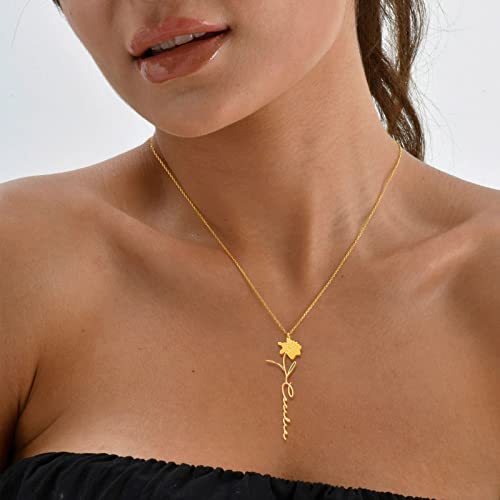 Birth Flower Name Necklace Personalized 18K Gold Plated Birth Month Flower Necklace Dainty Flower Necklace Custom Jewelry Mothers Birthday Christmas Gift for Women3