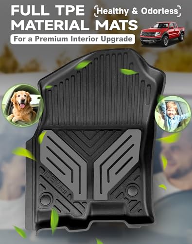 Image of Premium Color TPE Floor Mats for Ram 1500 Crew /Quad Cab 2019-2024 | Not Fit Classic or Vinyl Floor, Bucket /Bench Seats | All Weather TPE Custom Fit 1st Row Truck Liners | Titan Gray Wing Design
