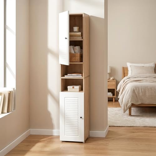 Image of Rocco Lofty Tall Storage Cabinet with Engraved Doors | Engineered Wood Sideboard with Soft-Close Hinges & Scratch-Resistant Matte Finish | Living Room Dining Bedroom (Stripes, Tall Size)