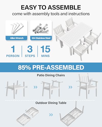 Image of YEFU Patio Dining Chairs Set of 4: All Weather Outdoor Dining Chairs with Wide Curved Seat and Backrest - Outdoor Furniture Plastic for Outside Backyard /Garden /Porch /Deck 350lbs Capacity White