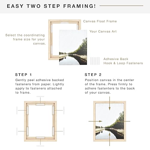 Image of MCS Canvas Float Frames 9x12 Frame, Natural Wood Grain for Finished Canvases, Vertical & Horizontal Wall Hanging Large with Adhesive for Canvas Paintings (1-Pack)