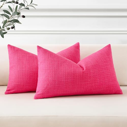 Artscope Rose Pink Cushion Covers Set of 2 Linen Decorative Square Pillowcases Pillow Covers 40x60cm for Home Decor Sofa Bedroom Car (Rose Pink - Image 2