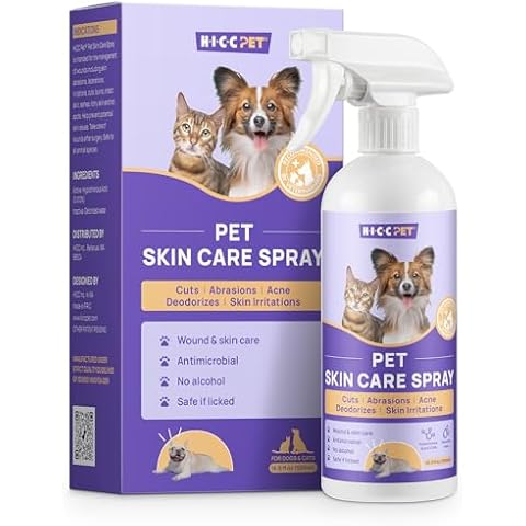 HICC PET Hot Spot Itch Relief Spray for Dogs, Cats - Pet Treatment Spray for Itchy, Irritated Skin, Allergy, Rashes - Lick Safe and Painless Wound Care Spray for All Animals 16 Fl Oz Cover