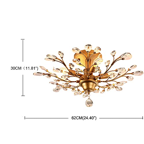 Yhqsyks Creative Crystal Tree Ceiling Lights E14 Iron Art Branch Ceiling Lamp Hanging Chandelier (Gold) For Dining Room And Living Room #TOP1