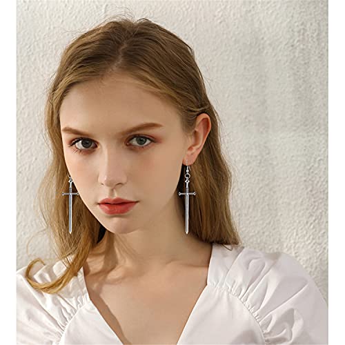 Unique Retro Gothic Long Sword Hook Earrings Vintage Silver Punk Style Knife Dangle Drop Earrings for Women Trendy Men Statement3