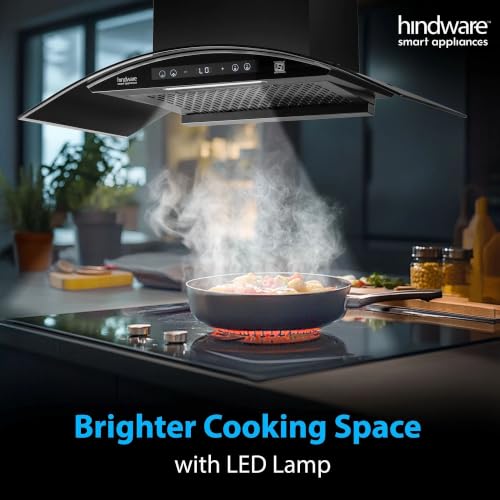 Image of Hindware Smart Appliances Sancia BLDC 90cm Kitchen Chimney | 1400 CMH | Filterless | Autoclean | Curved Glass | Motion Sensor, Touch Control | 12 Yrs Warranty on Motor, 3 Yrs on Product by Brand