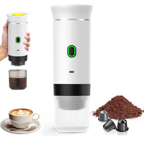 Vtizikl Cafetera portátil, cafetera portátil 3 en 1, inalámbrica, eléctrica, autocalentamiento, cápsulas, café expreso, para coche, hogar, oficina, camping, viajes, color blanco