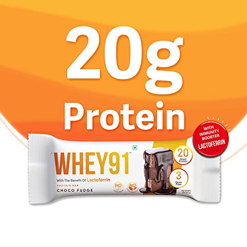 Image of WHEY91 Choco Fudge Protein Bar | 20G Protein & 3G Fibre Per Bar | Whey Protein | Immunity Booster Lactoferrin | No Added Preservatives |No Added Sugar |(Pack Of 6 Bars) 360 Gm