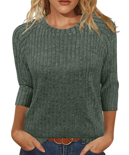 Image of JomeDesign Sweaters for Women 3 /4 Sleeve Shirts Crew Neck Sweatshirts Loose Casual Blouses Fashion Tops