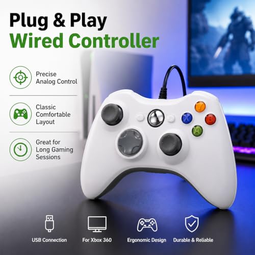 Image of PlayxSundi X-360 Wired Game Controller | Dual Vibration Joystick Gamepad | USB Plug & Play | Compatible with Xbox 360, Xbox 360 Slim & PC Windows XP /7 /8 /10 /11 | 2.2M Cable | RoHS CE Certified | Available in 6 Colours