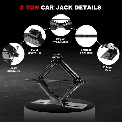 Image of Big RED Car Jack 2Ton /4409 lbs Universal Scissor Jack with Rubber Pad, Portable Tire Changing Kit with Lug Wrench, Emergency Kit for Sedan SUV MPV